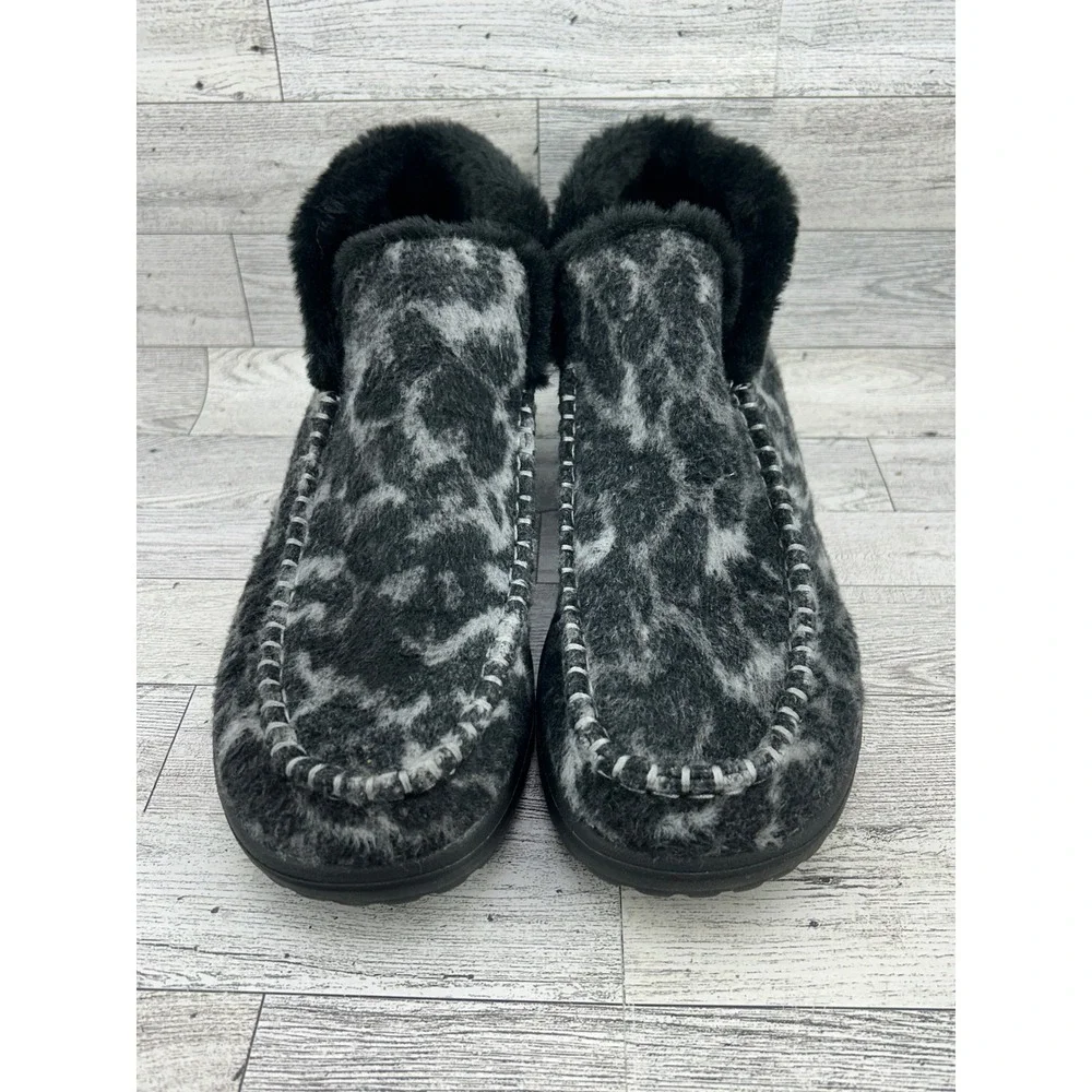 Hey Dude Denny Marble Leopard Grey Black Faux Fur‎ Lined Ankle Boots Women Sz 10